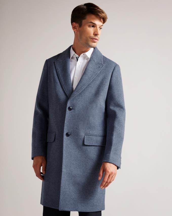 Manteau Ted Baker Pure Wool Single Breasted Overcoat Bleu Homme | NLU-78228608